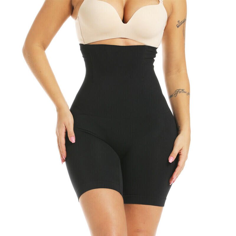 Pantalones cortos moldeadores de cintura alta con control de abdomen para mujer Yeblues, negro, talla L