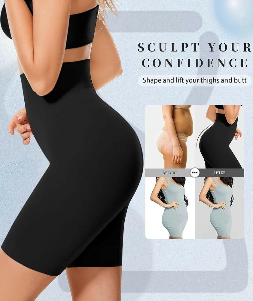 Pantalones cortos moldeadores de cintura alta con control de abdomen para mujer Yeblues, negro, talla L