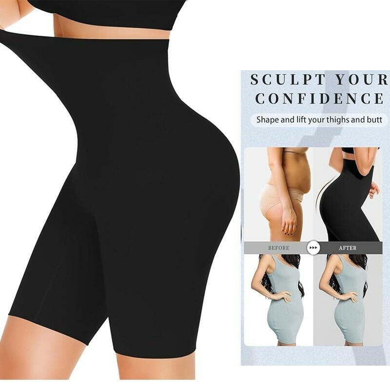 Pantalones cortos moldeadores de cintura alta con control de abdomen para mujer Yeblues, negro, talla L