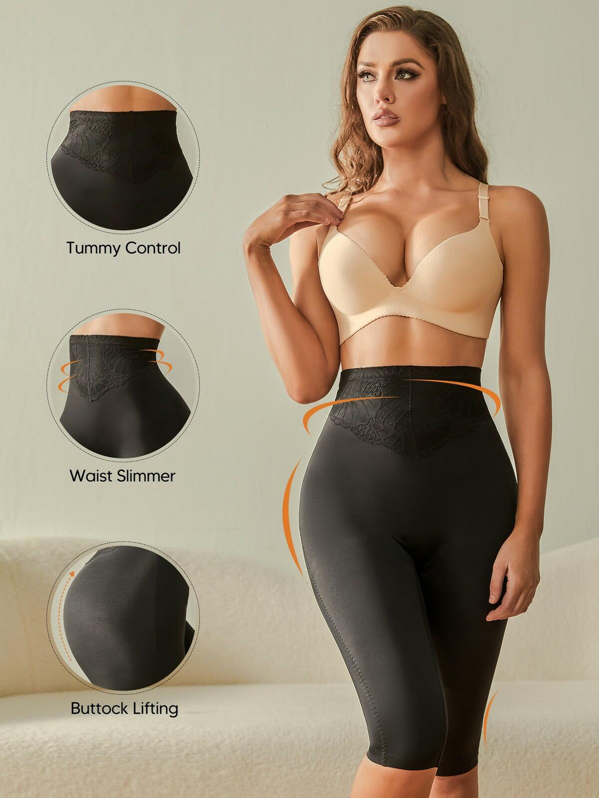 Pantalones cortos moldeadores de cintura alta con control de abdomen para mujer Yeblues, negro, talla L