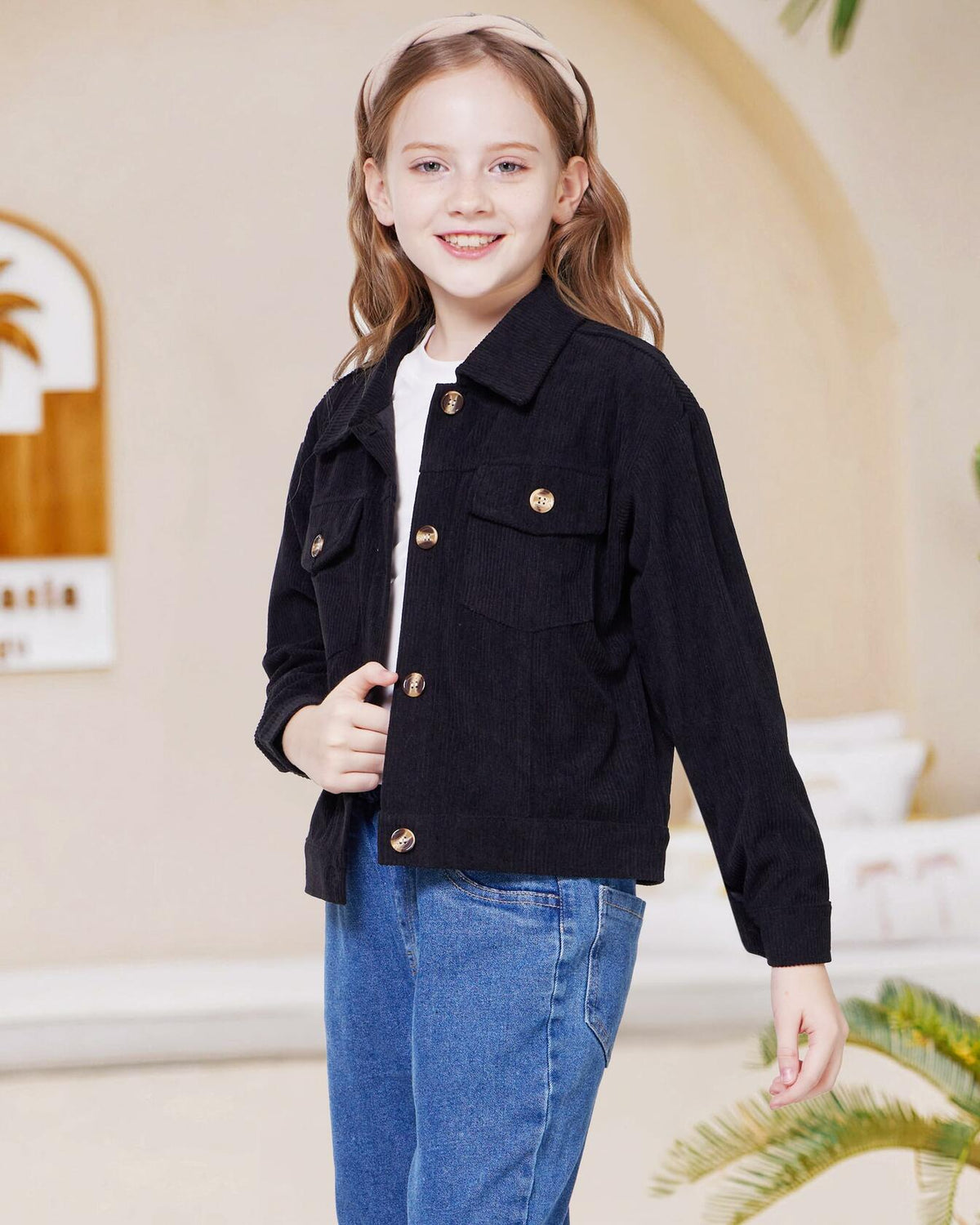 Chaqueta de pana con botones para niña WULFUL, color marrón, ropa de abrigo de otoño, talla 5-6 años