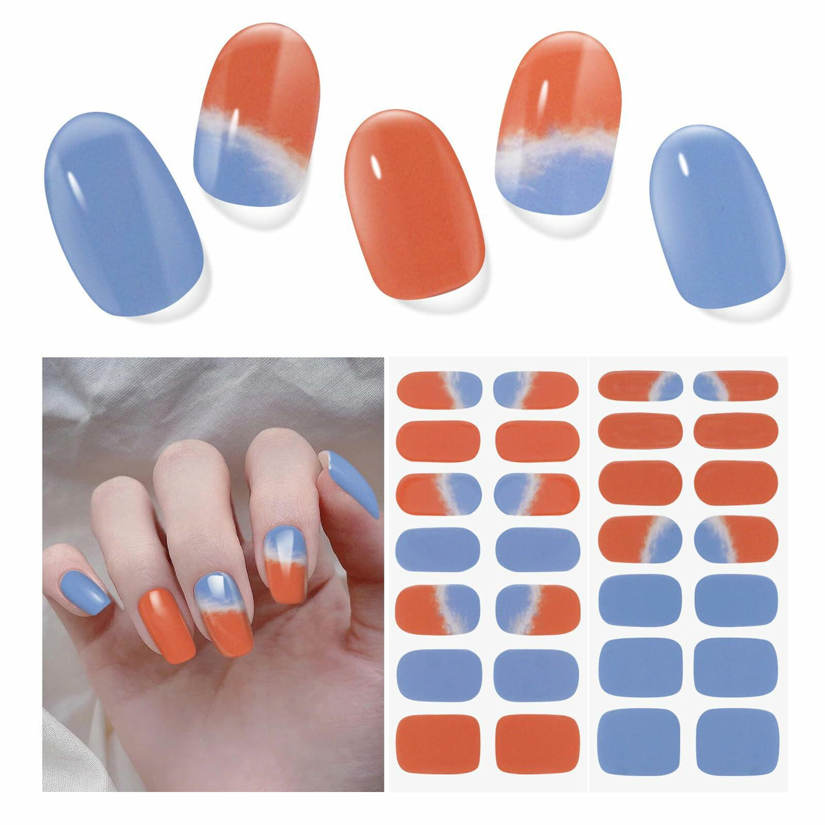 Tiras de uñas de gel semicurado DUKASOU, 28 unidades, pegatinas de uñas UV Sunset Glow