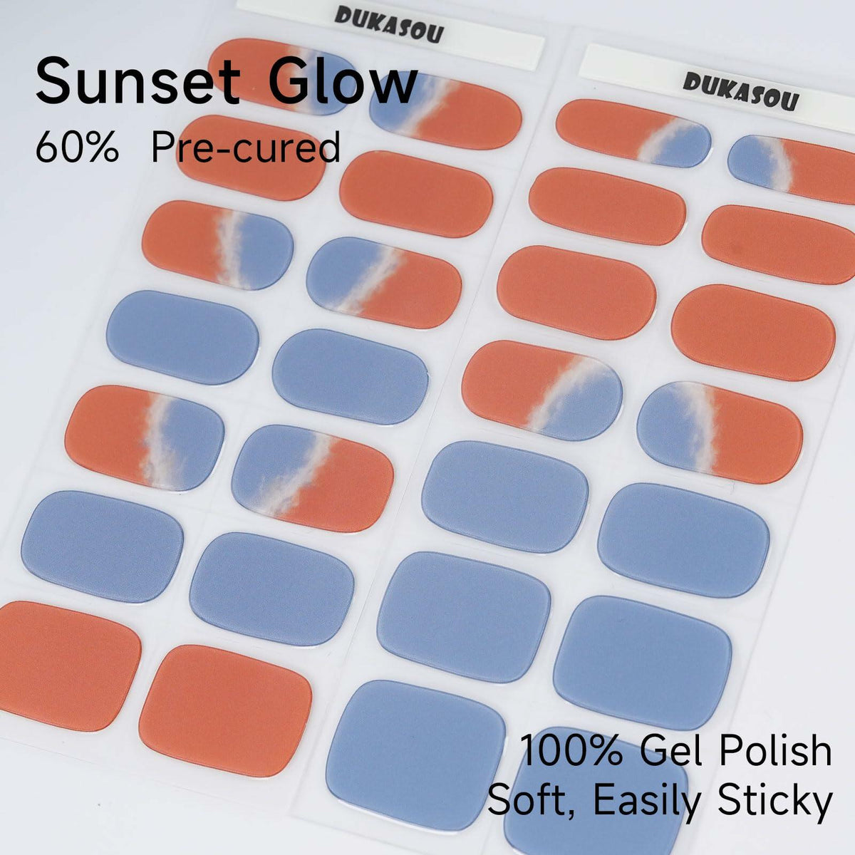 Tiras de uñas de gel semicurado DUKASOU, 28 unidades, pegatinas de uñas UV Sunset Glow