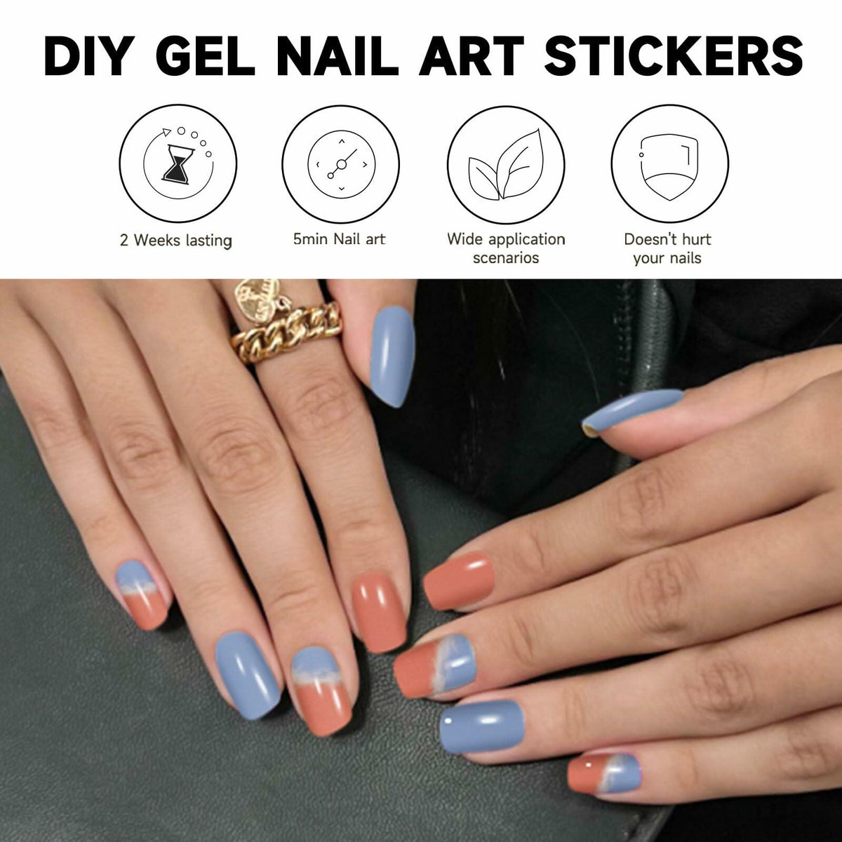 Tiras de uñas de gel semicurado DUKASOU, 28 unidades, pegatinas de uñas UV Sunset Glow