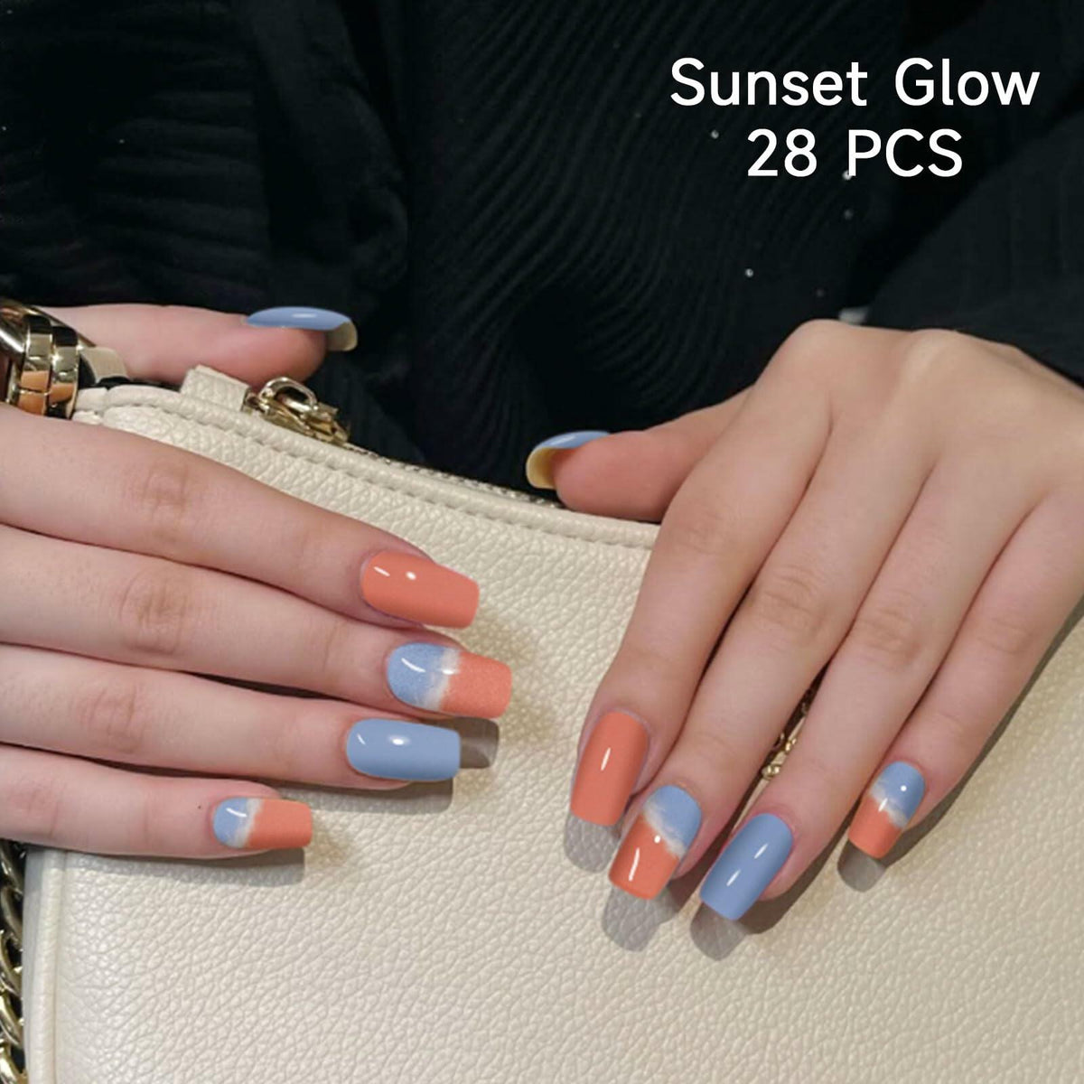 Tiras de uñas de gel semicurado DUKASOU, 28 unidades, pegatinas de uñas UV Sunset Glow