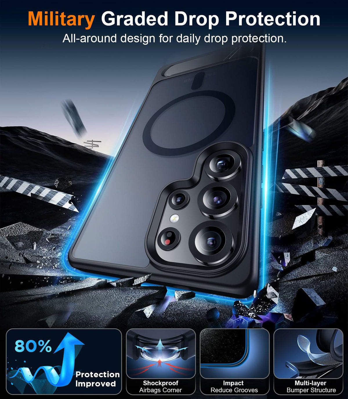 Funda magnética Temdan para Samsung Galaxy S25 Ultra de 6.9", color negro, a prueba de golpes