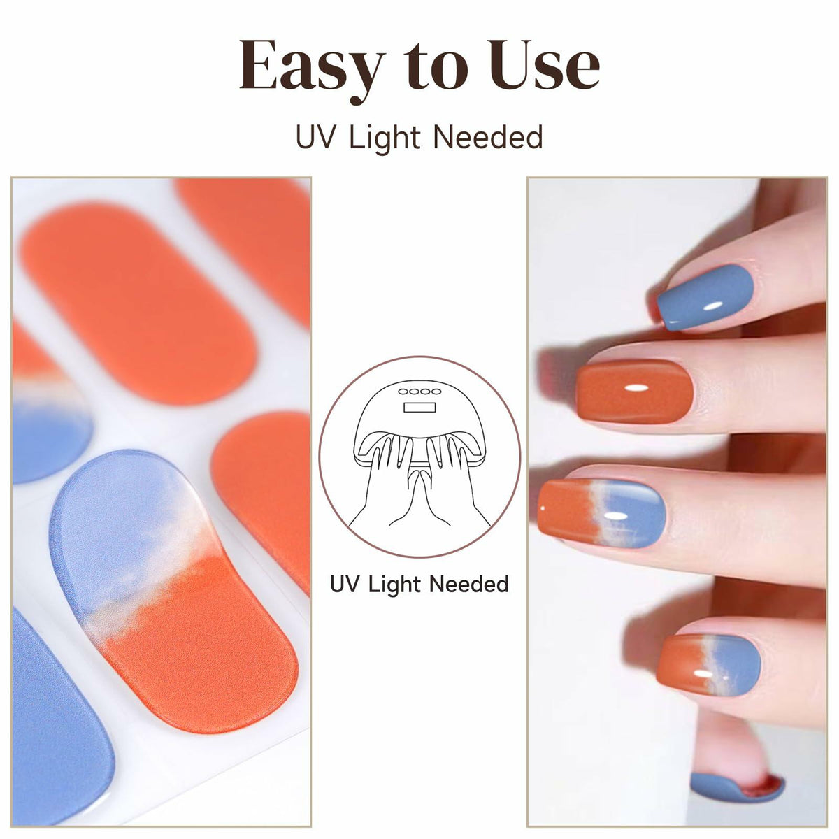 Tiras de uñas de gel semicurado DUKASOU, 28 unidades, pegatinas de uñas UV Sunset Glow