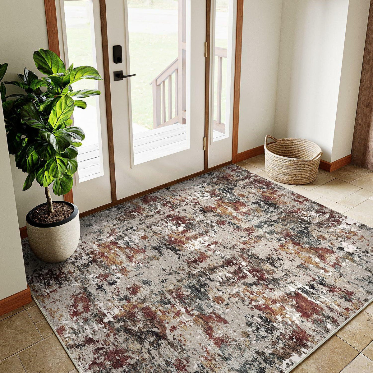 PureCozy 3x5 Taupe Vintage Floral Washable Low Pile Area Rug Classic