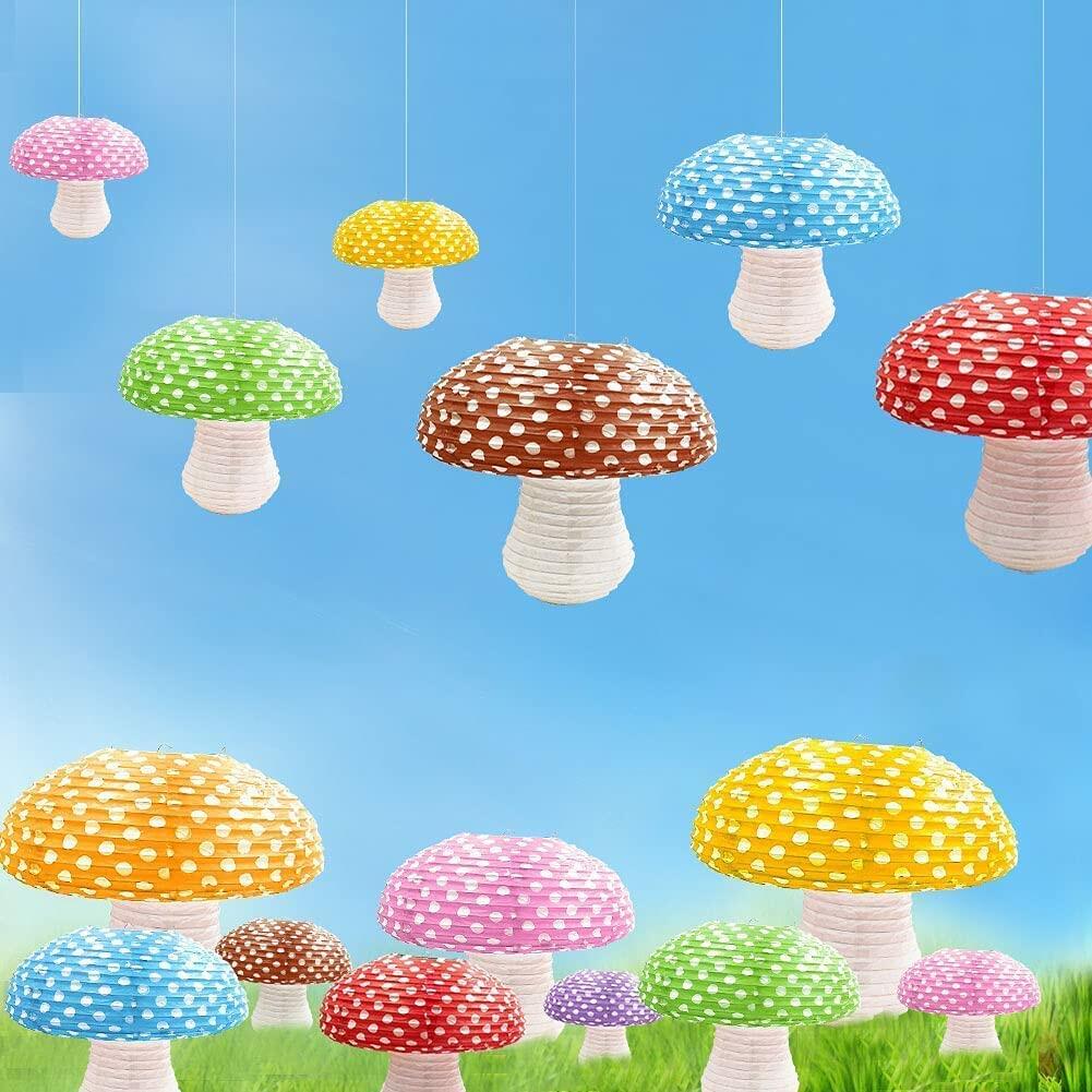 Lotus Mann Set de 3 farolillos de papel grandes en forma de seta color azul marino para decoración rústica de cumpleaños