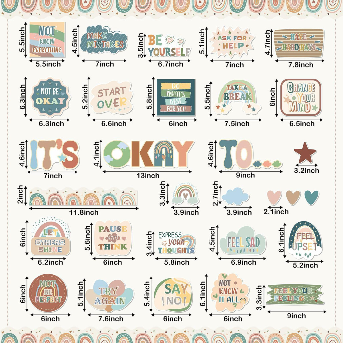 Set de decoración para tablero de anuncios motivacional «Estación de afirmaciones» de 65 piezas, estilo groovy, de Weekgrat