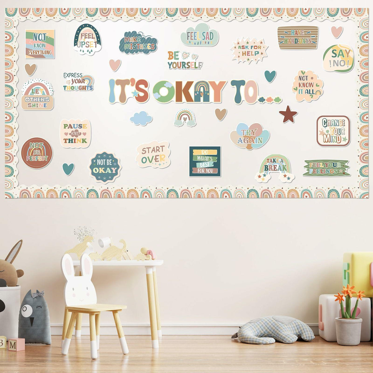 Set de decoración para tablero de anuncios motivacional «Estación de afirmaciones» de 65 piezas, estilo groovy, de Weekgrat