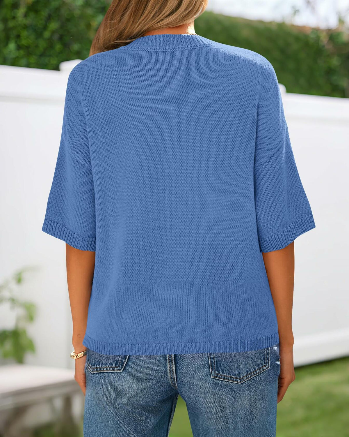 Cárdigan de punto con botones y manga corta para mujer BTFBM, color azul, talla S