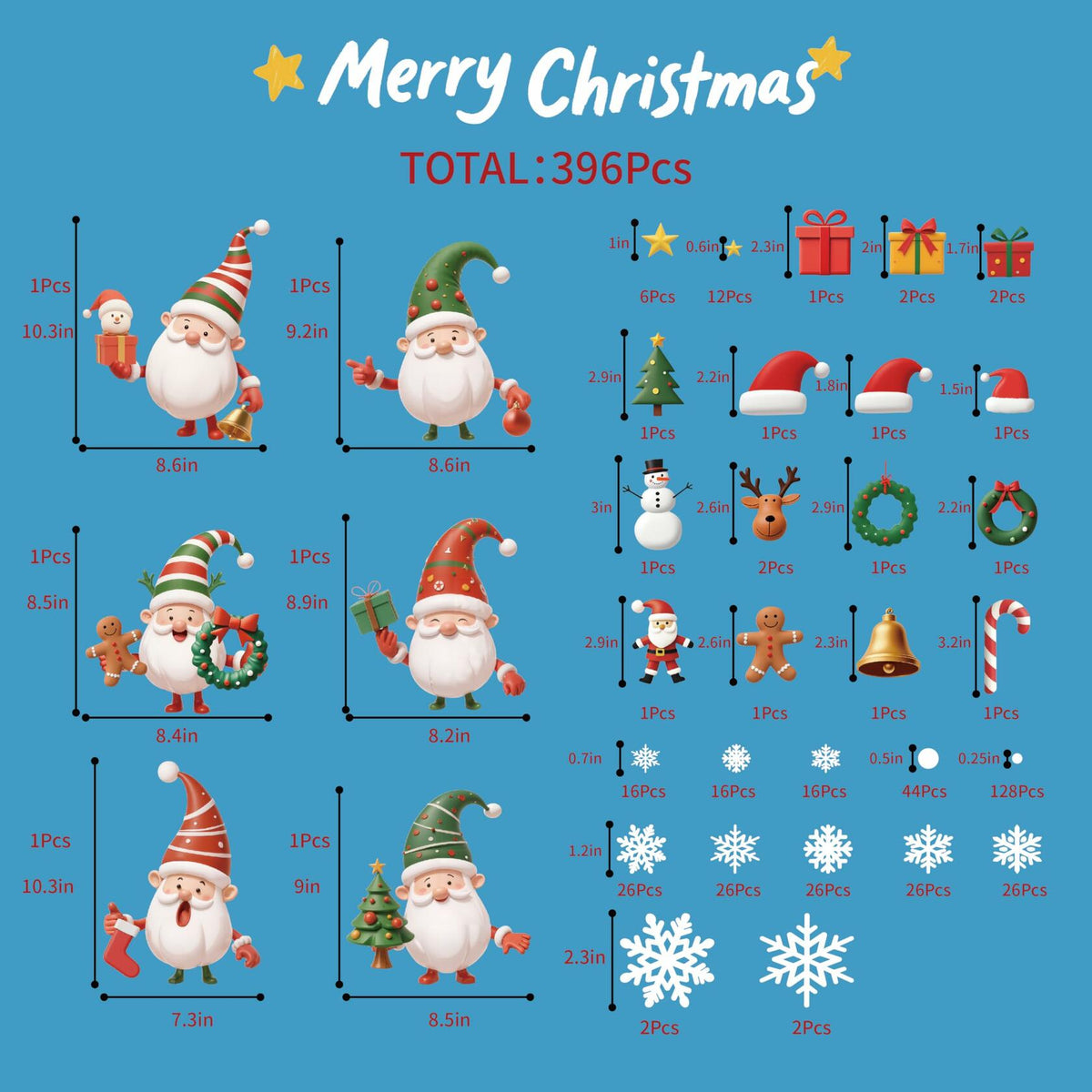 XISHIUYIS 396 Piezas Decoraciones de Navidad para Ventanas, Adhesivos Removibles Blancos