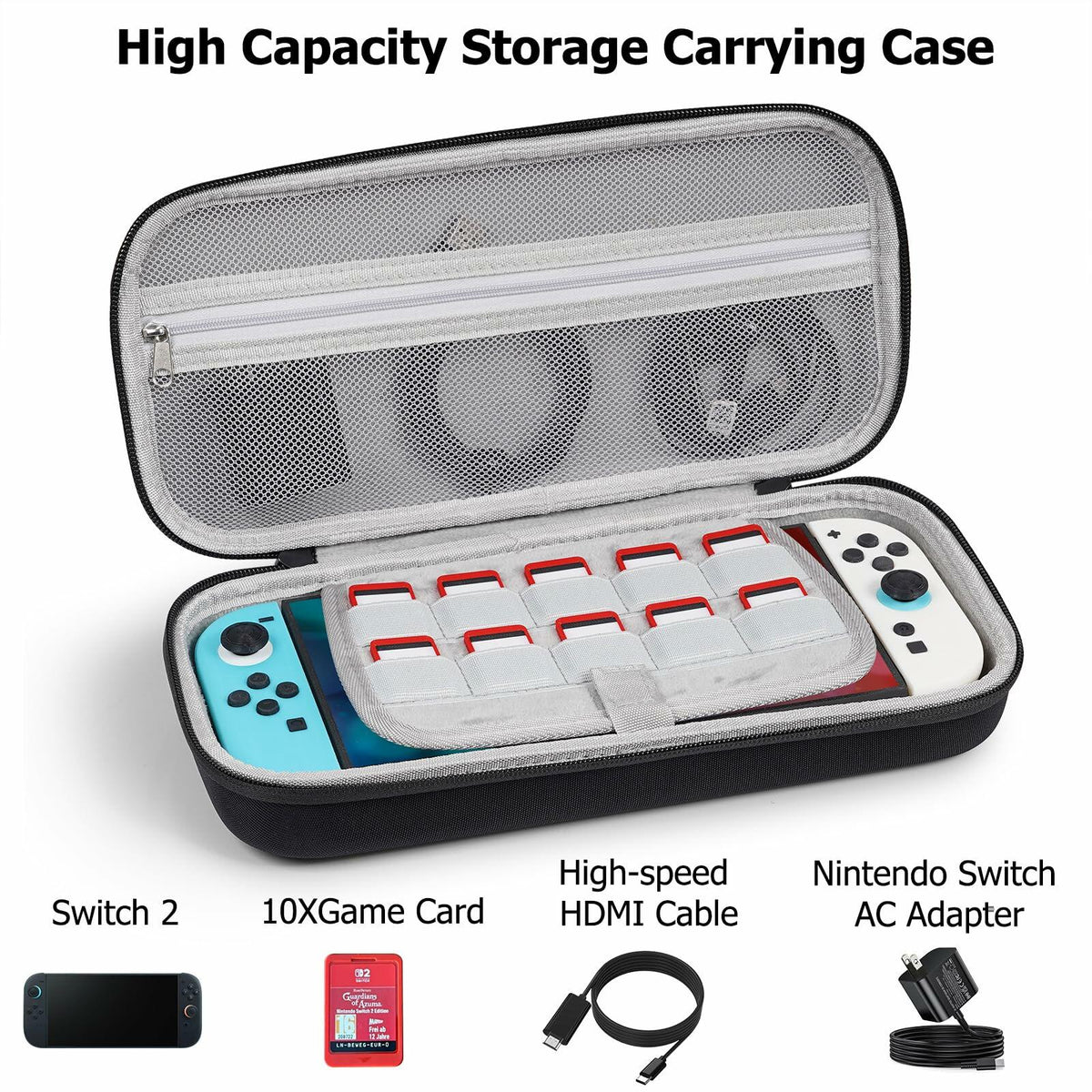 Estuche de transporte TIGOJH para Switch 2 con 10 ranuras para juegos y bolsillo para accesorios, negro