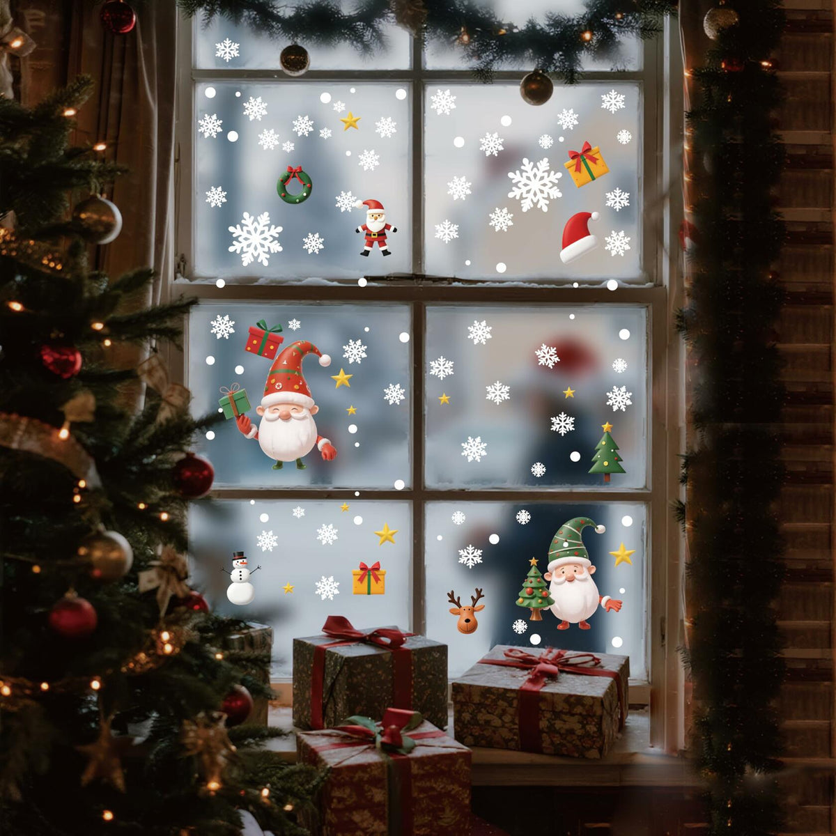 XISHIUYIS 396 Piezas Decoraciones de Navidad para Ventanas, Adhesivos Removibles Blancos