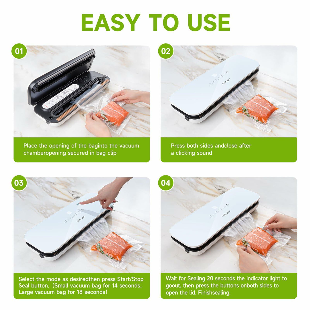 Envasadora al vacío Amz Jet para alimentos, digital con pantalla táctil LED, color blanco, incluye 50 bolsas
