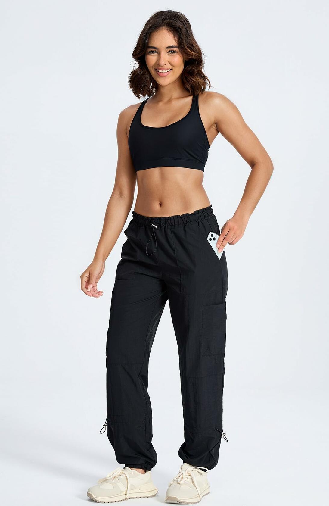 Pantalones cargo de senderismo ligeros para mujer DISCIPBUSH, color negro, talla S