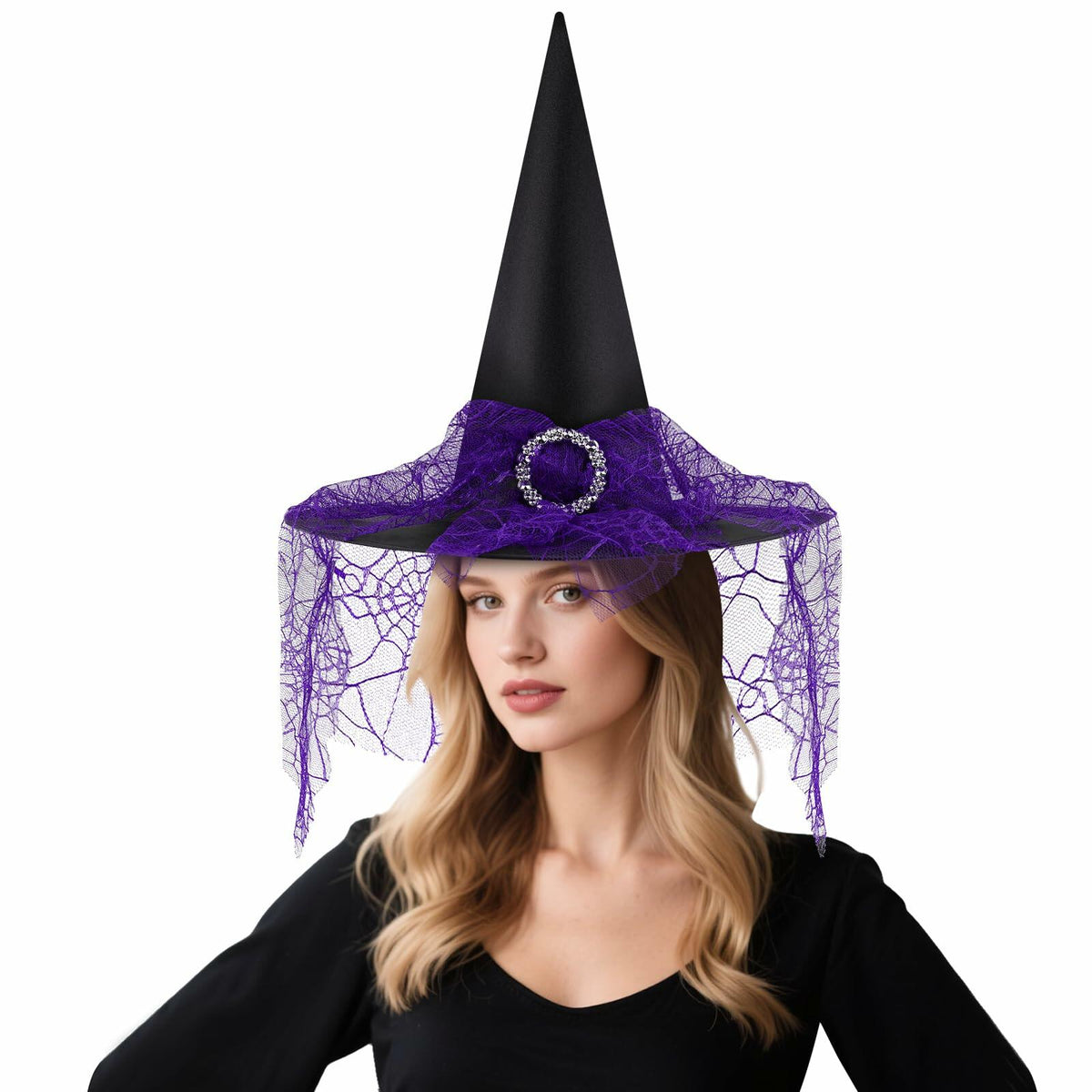 Sombrero de bruja de Halloween Doitory, accesorio de disfraz de algodón morado, talla única