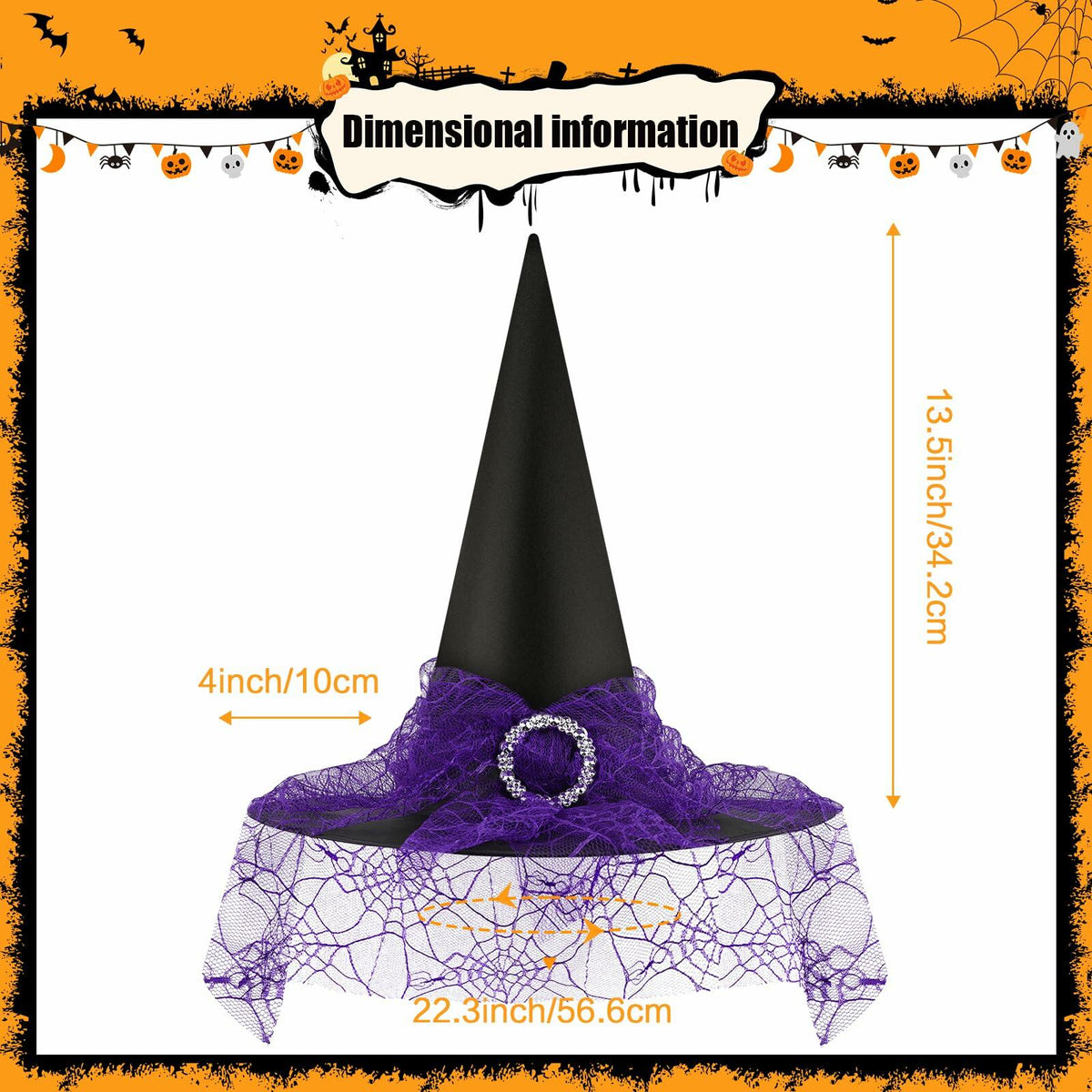 Sombrero de bruja de Halloween Doitory, accesorio de disfraz de algodón morado, talla única