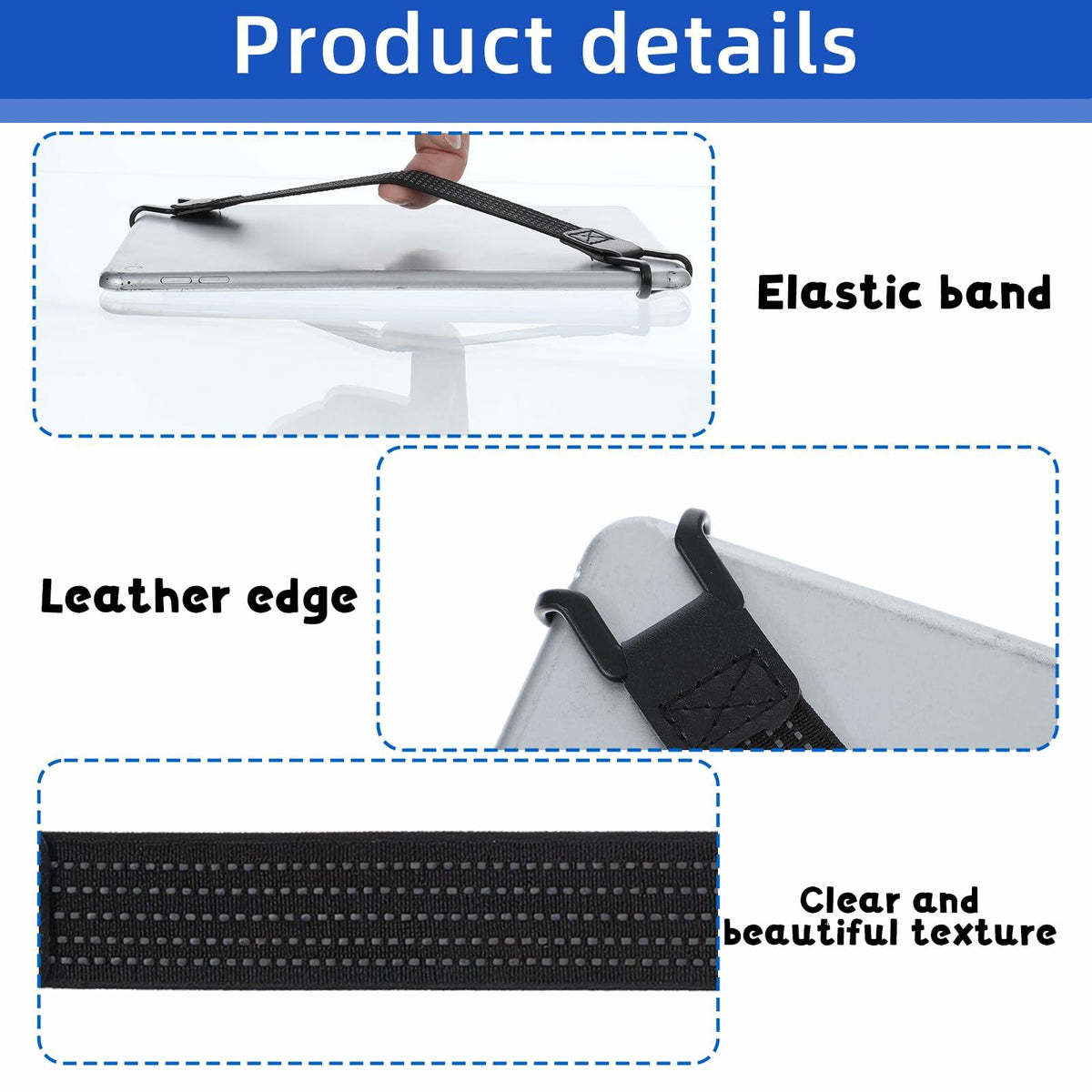 2pcs Mobile Phone Security Hand Strap Holder 7.8''-13'' Black Elastic Grip