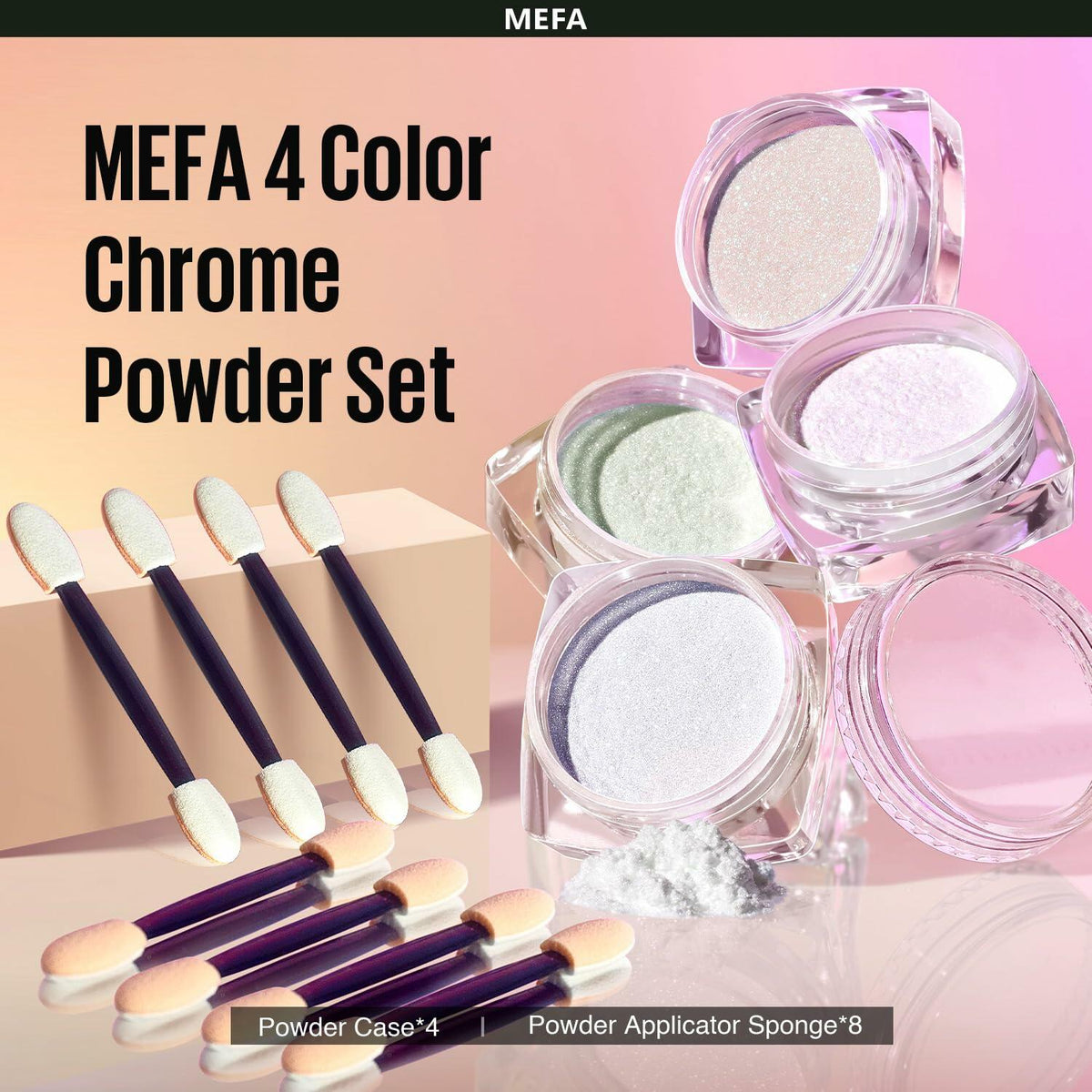 Polvo de uñas cromado MEFA White Pearl, 4 piezas, pigmento nacarado con efecto espejo