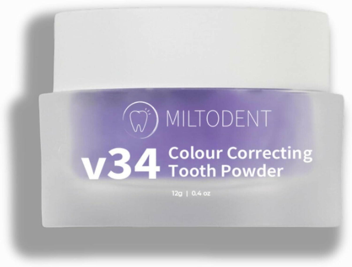 MILTODENT v34 Polvo blanqueador dental corrector de color y eliminador de manchas