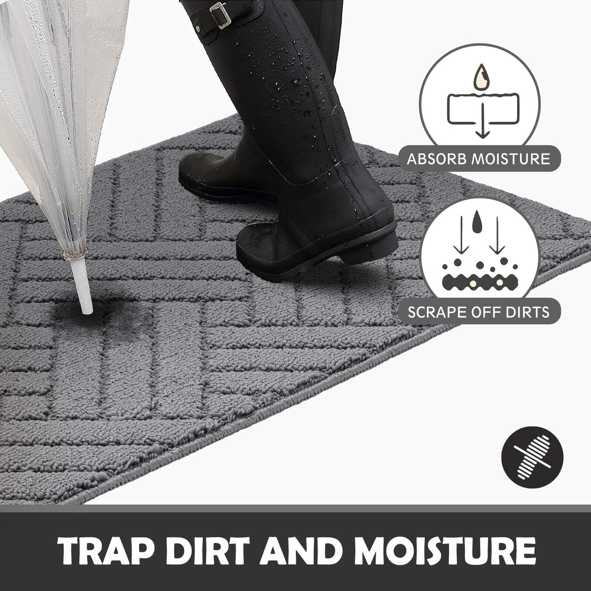 JEEDOVIA Door Mat Indoor Non-Slip Rubber Backing Heavy Duty Grey 36x59