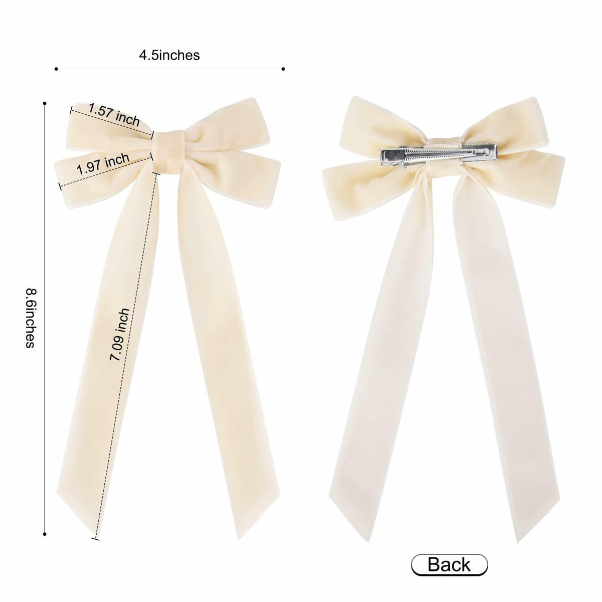 Aileam 2 lazos de terciopelo para el cabello, color marfil beige, pinzas de cocodrilo grandes para otoño