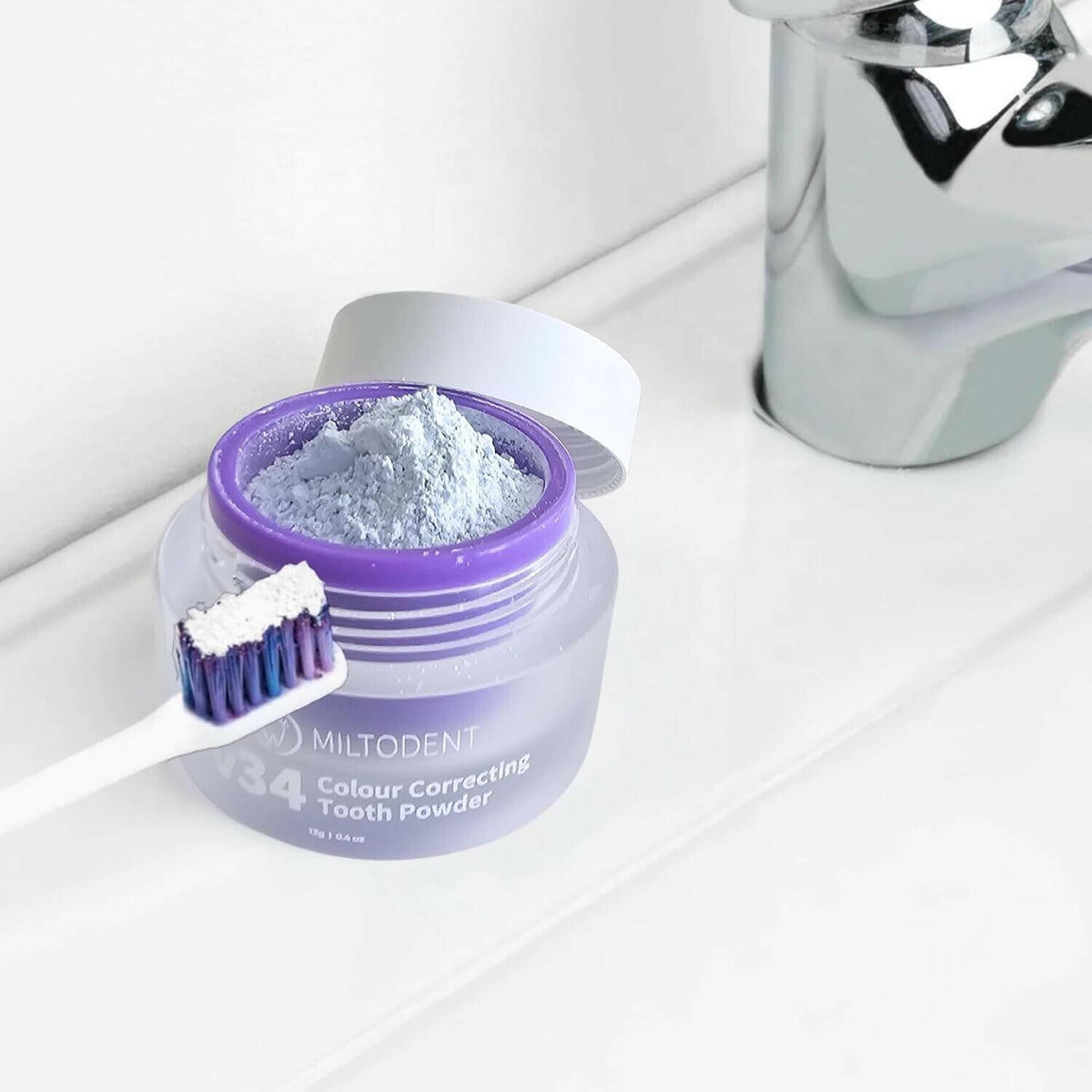 MILTODENT v34 Polvo blanqueador dental corrector de color y eliminador de manchas