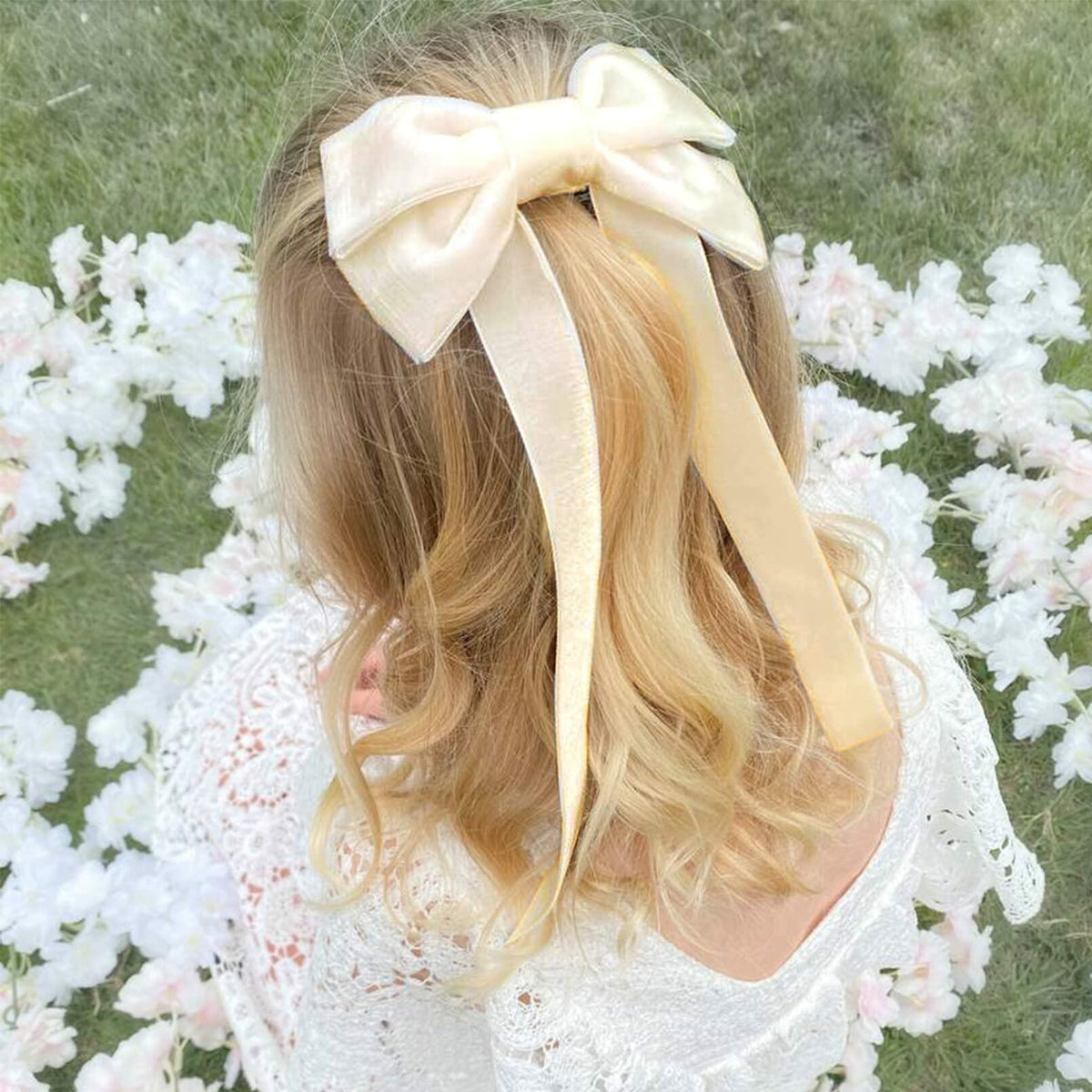 Aileam 2 lazos de terciopelo para el cabello, color marfil beige, pinzas de cocodrilo grandes para otoño