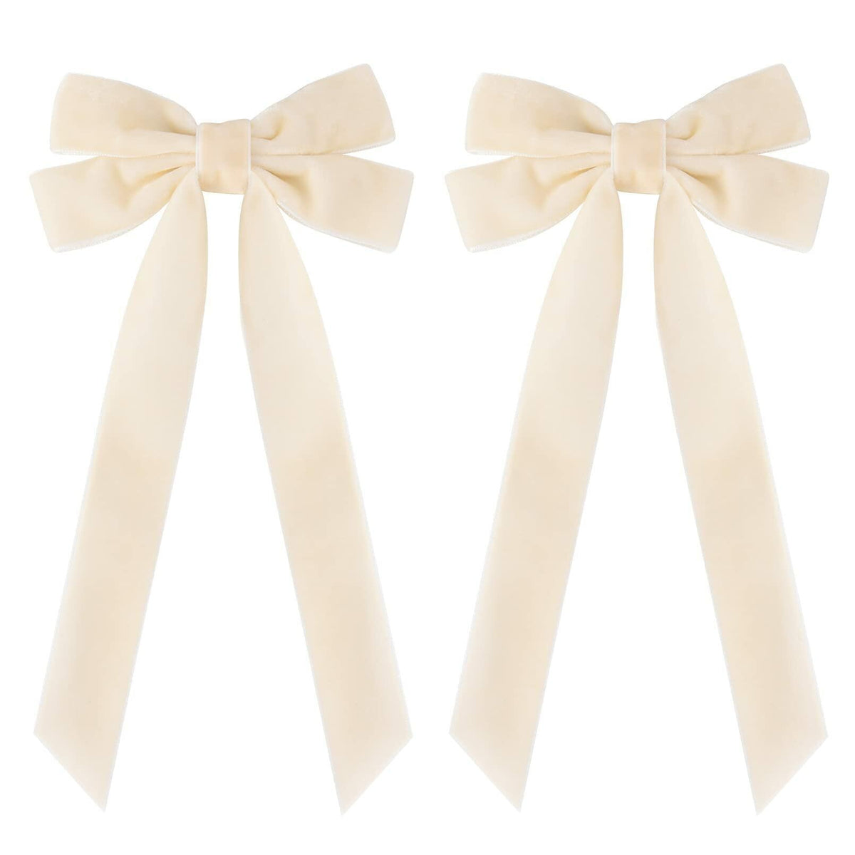 Aileam 2 lazos de terciopelo para el cabello, color marfil beige, pinzas de cocodrilo grandes para otoño