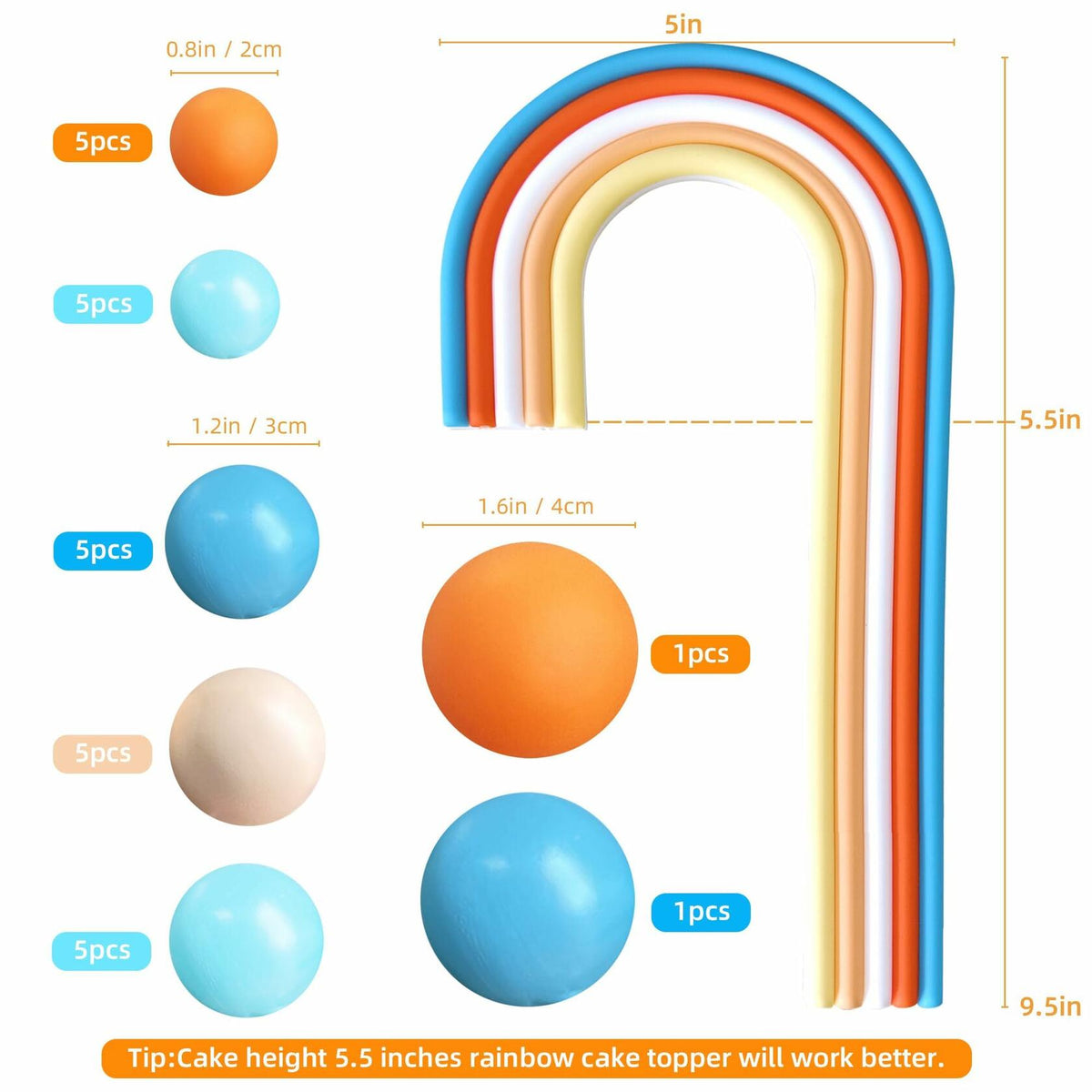 HAVAGDTM Decoraciones para pastel de bolas de espuma de color azul y naranja, 17 piezas
