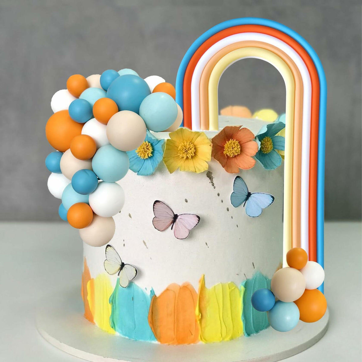 HAVAGDTM Decoraciones para pastel de bolas de espuma de color azul y naranja, 17 piezas