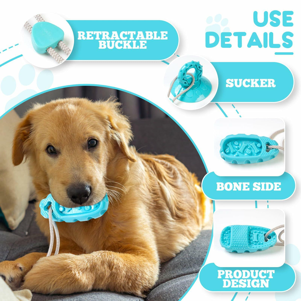 Juguete masticable para perros Jieffifa de TPR indestructible con ventosa azul