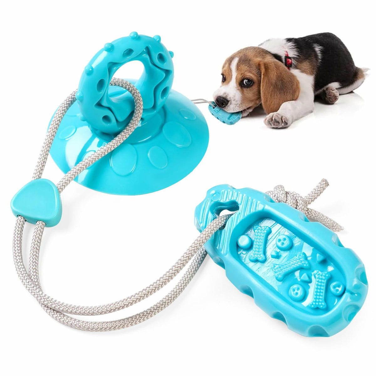 Juguete masticable para perros Jieffifa de TPR indestructible con ventosa azul