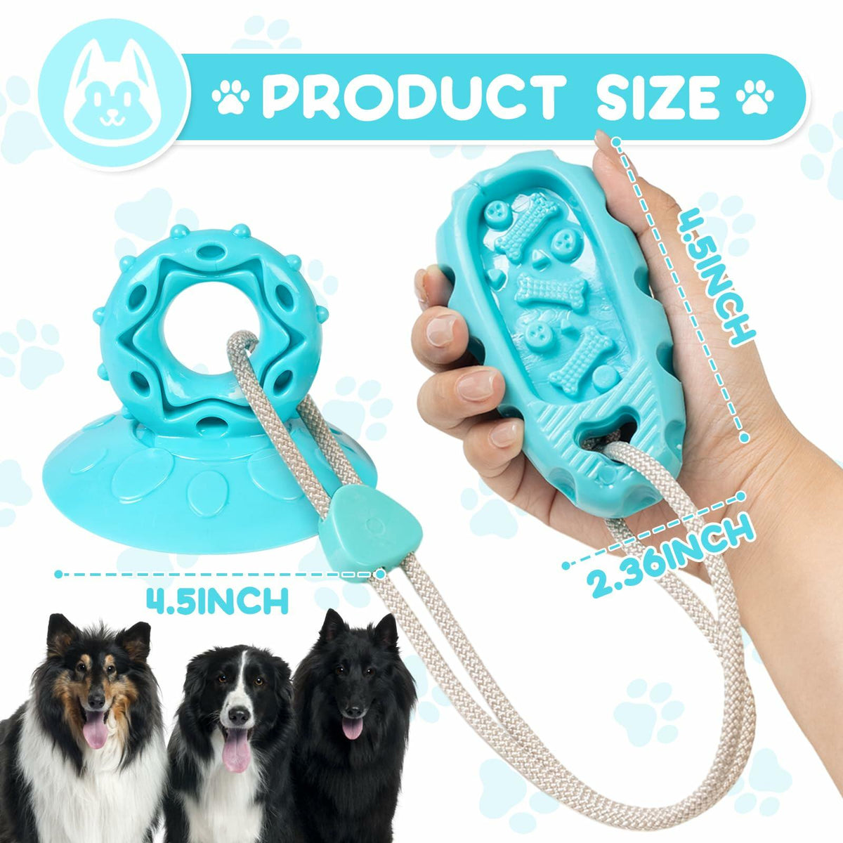 Juguete masticable para perros Jieffifa de TPR indestructible con ventosa azul