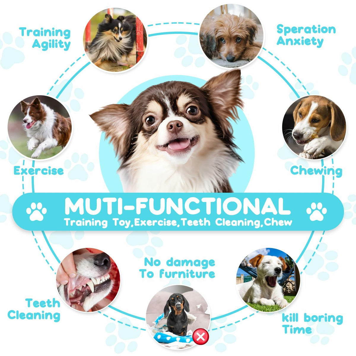 Juguete masticable para perros Jieffifa de TPR indestructible con ventosa azul