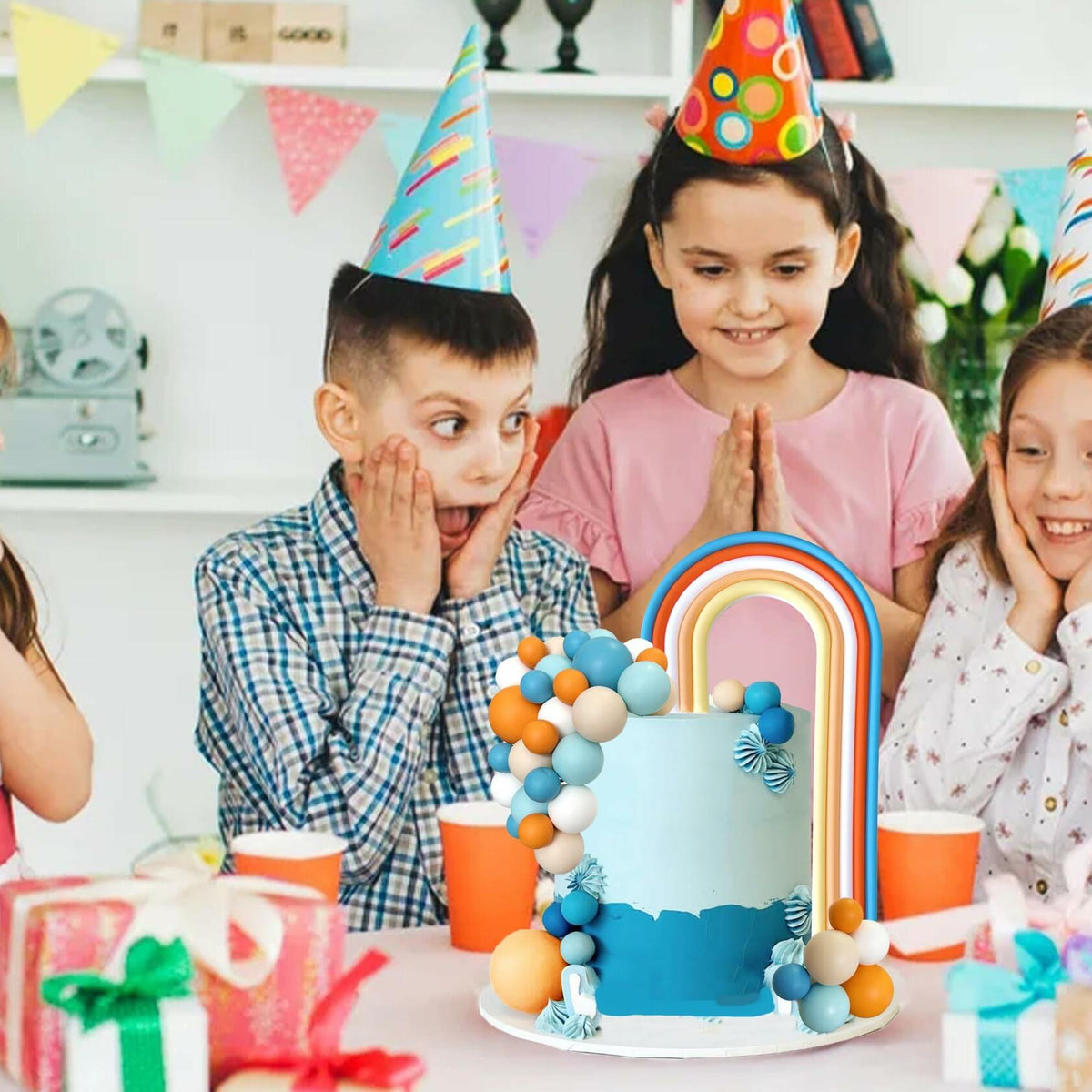 HAVAGDTM Decoraciones para pastel de bolas de espuma de color azul y naranja, 17 piezas
