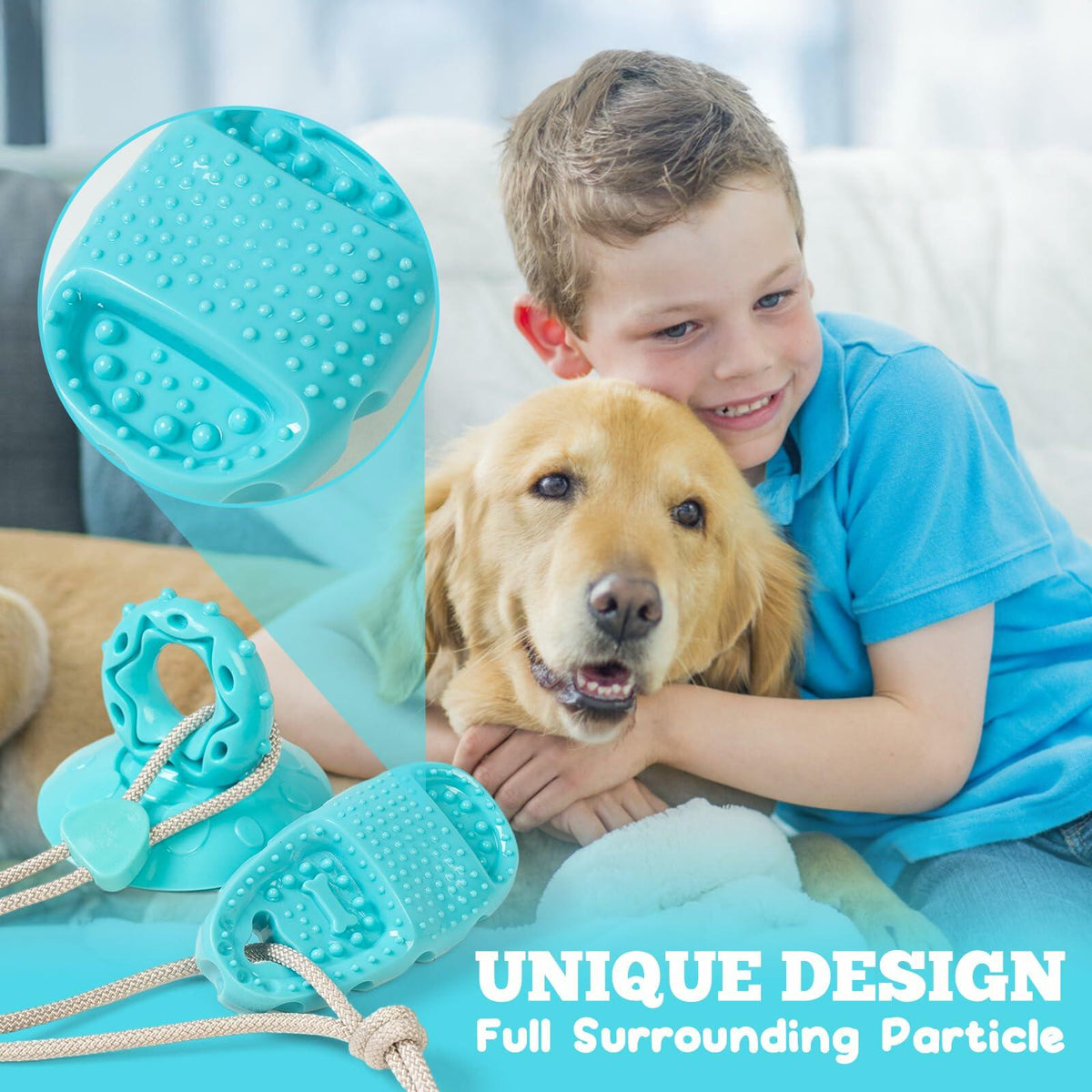 Juguete masticable para perros Jieffifa de TPR indestructible con ventosa azul