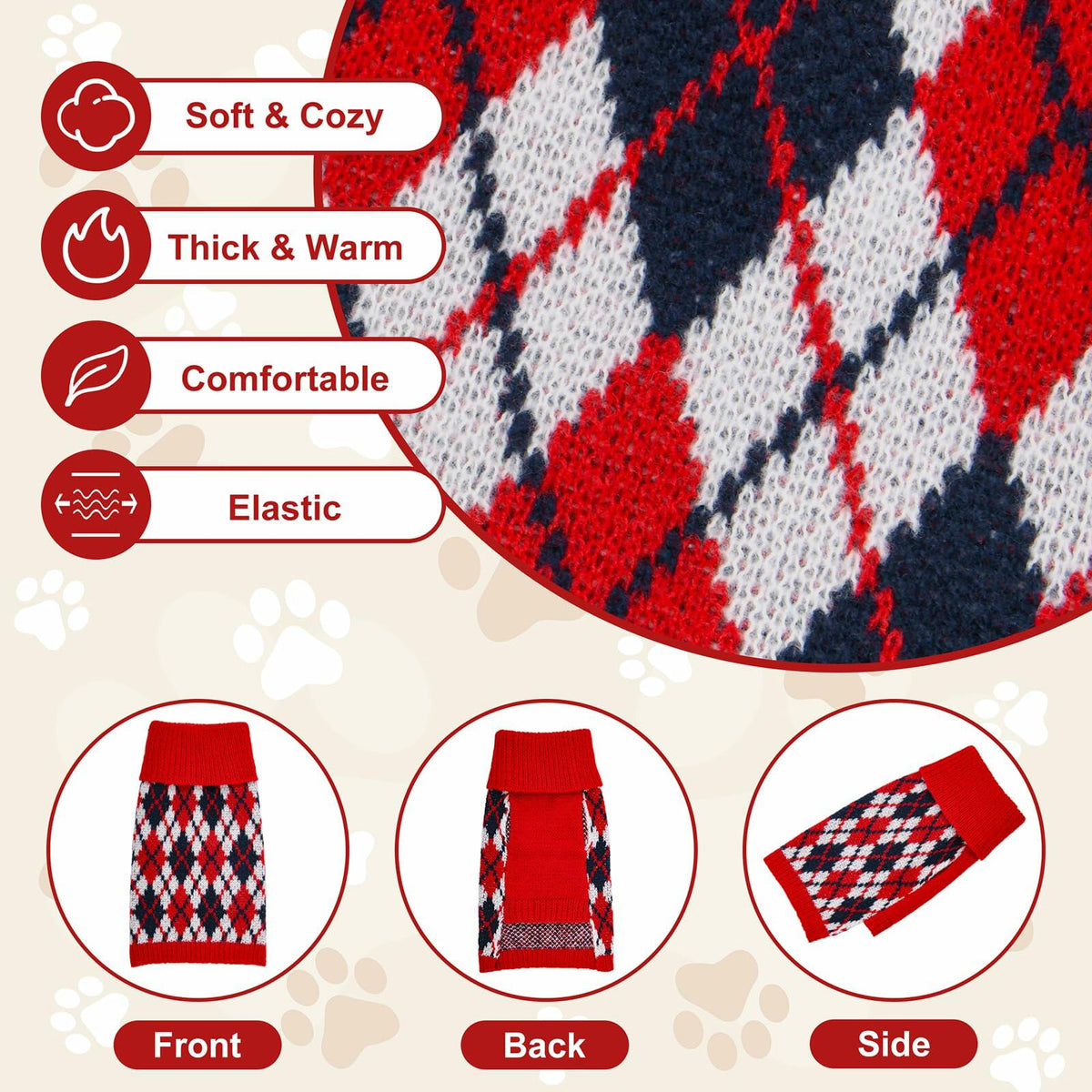 Suéter para perro KCFESTIHUE, tejido de punto con cuello alto, estampado de cuadros, rojo y azul, talla XS