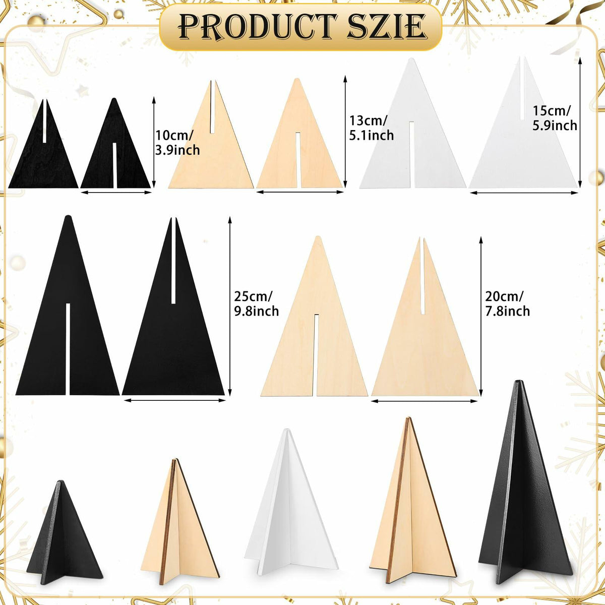 WHQXFDZ - Juego de 5 adornos navideños de madera para árbol, estilo granja, color blanco y negro