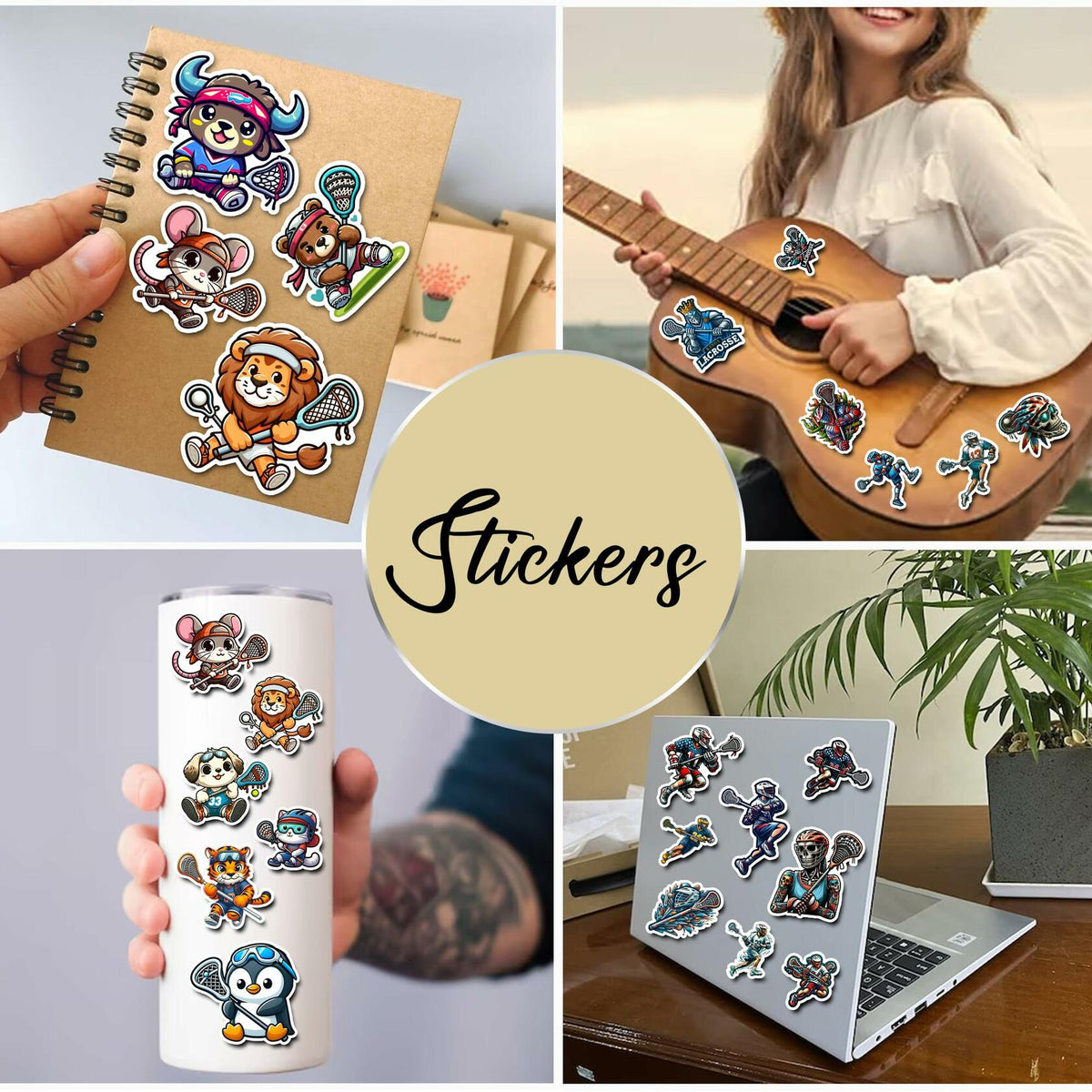 Pegatinas de lacrosse BIGZORO, calcomanías de vinilo impermeables, 50 unidades, estilo caricatura
