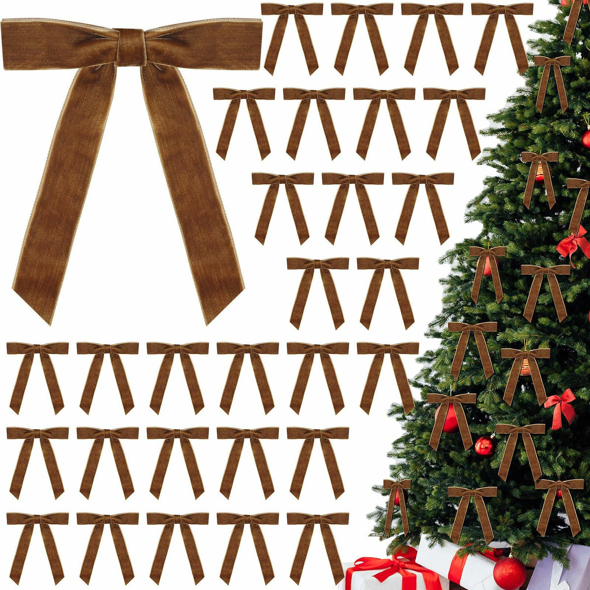 BeapTcely 30 lazos de terciopelo para corona de Navidad, 5x7 pulgadas, color camello, 1 pulgada de ancho
