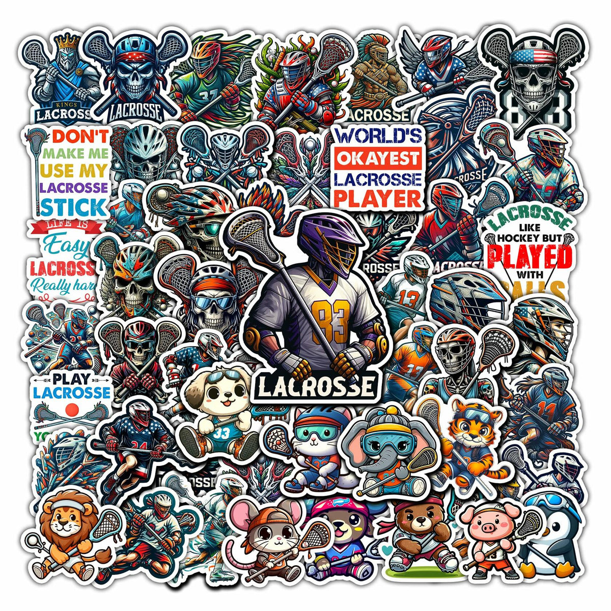 Pegatinas de lacrosse BIGZORO, calcomanías de vinilo impermeables, 50 unidades, estilo caricatura