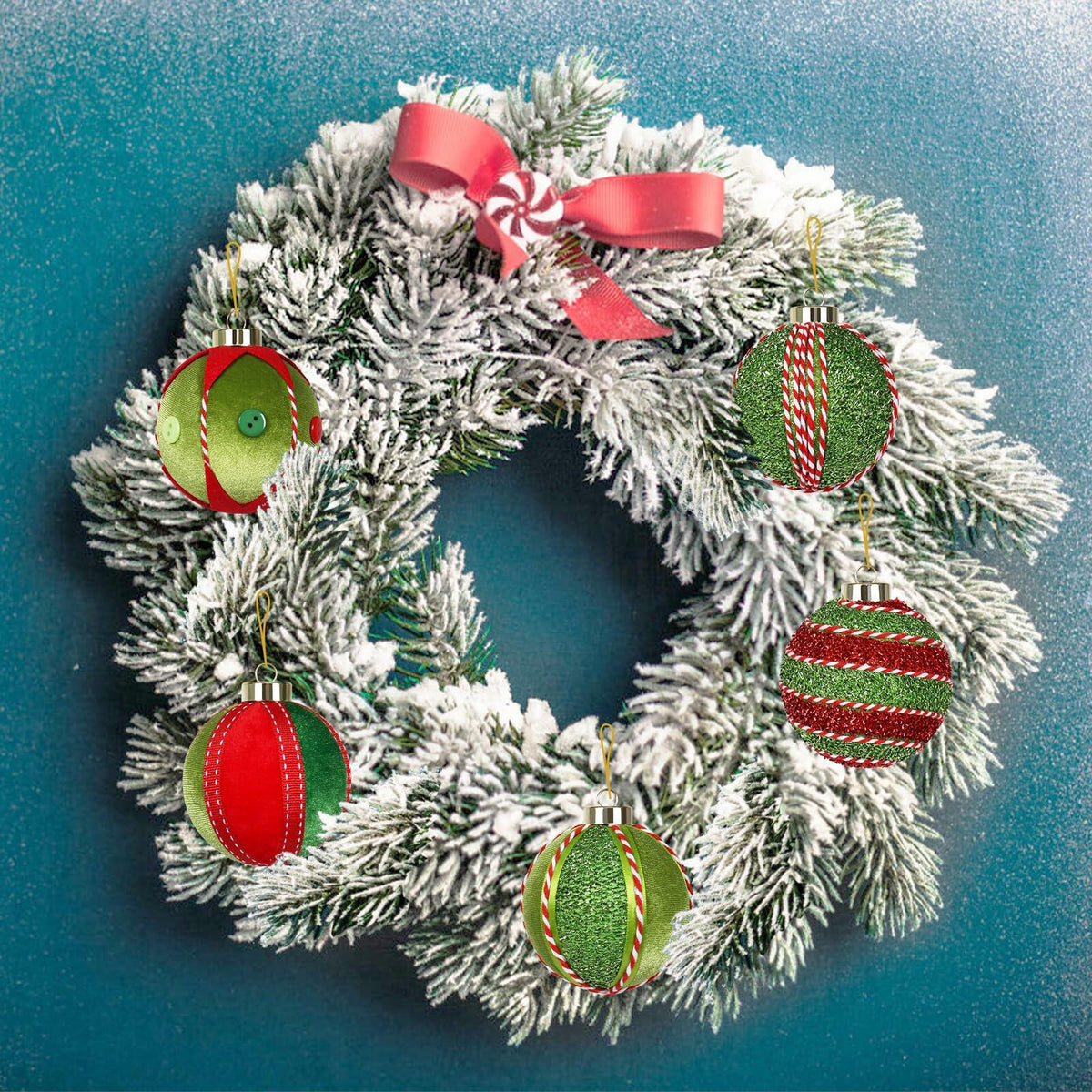 Adornos de bolas de Navidad SY Super Bang, 15 piezas, rojo y verde, 80 mm
