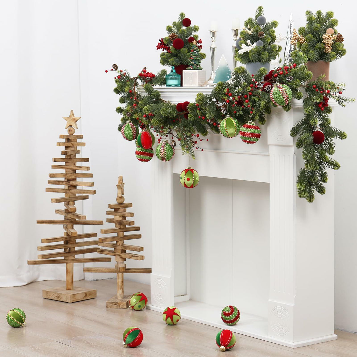 Adornos de bolas de Navidad SY Super Bang, 15 piezas, rojo y verde, 80 mm