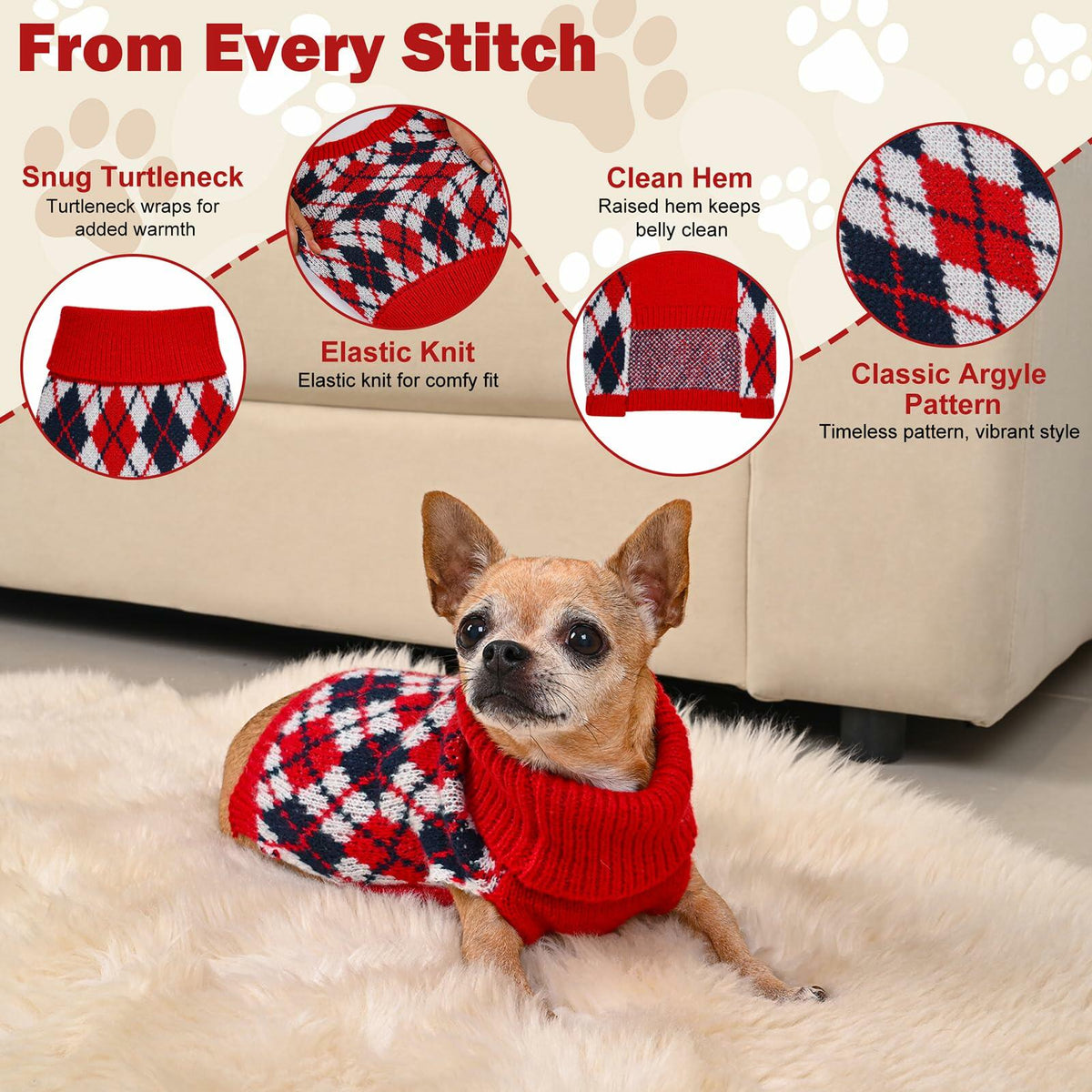Suéter de punto con cuello de tortuga para perro KCFESTIHUE, diseño a cuadros, estilo pulóver, para invierno, color rojo y azul, talla S
