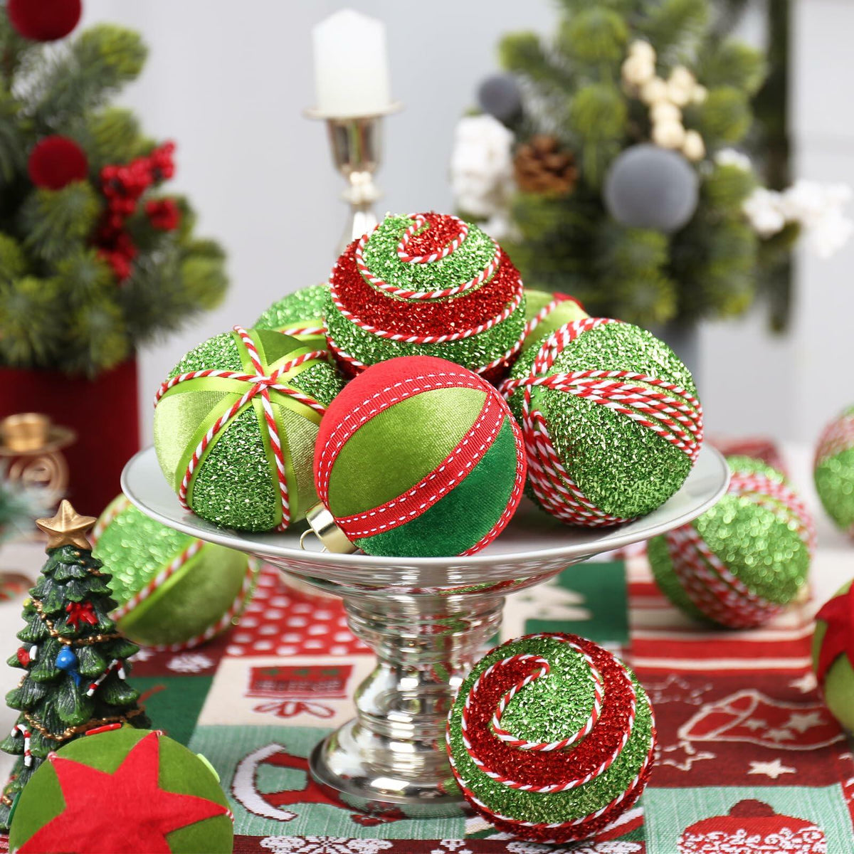 Adornos de bolas de Navidad SY Super Bang, 15 piezas, rojo y verde, 80 mm