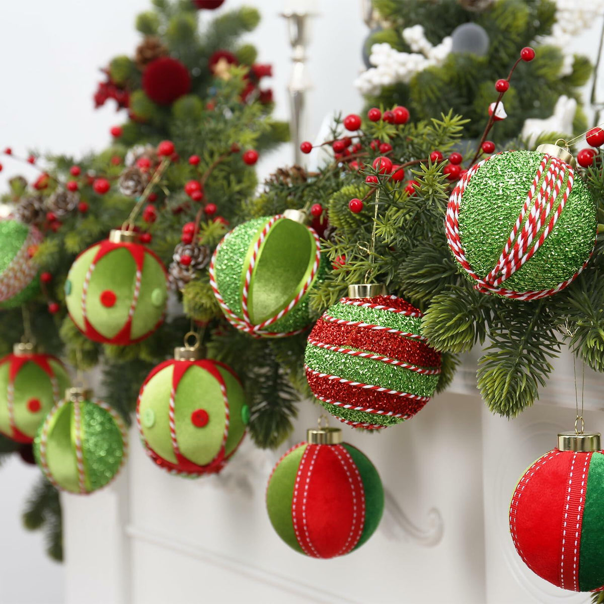 Adornos de bolas de Navidad SY Super Bang, 15 piezas, rojo y verde, 80 mm