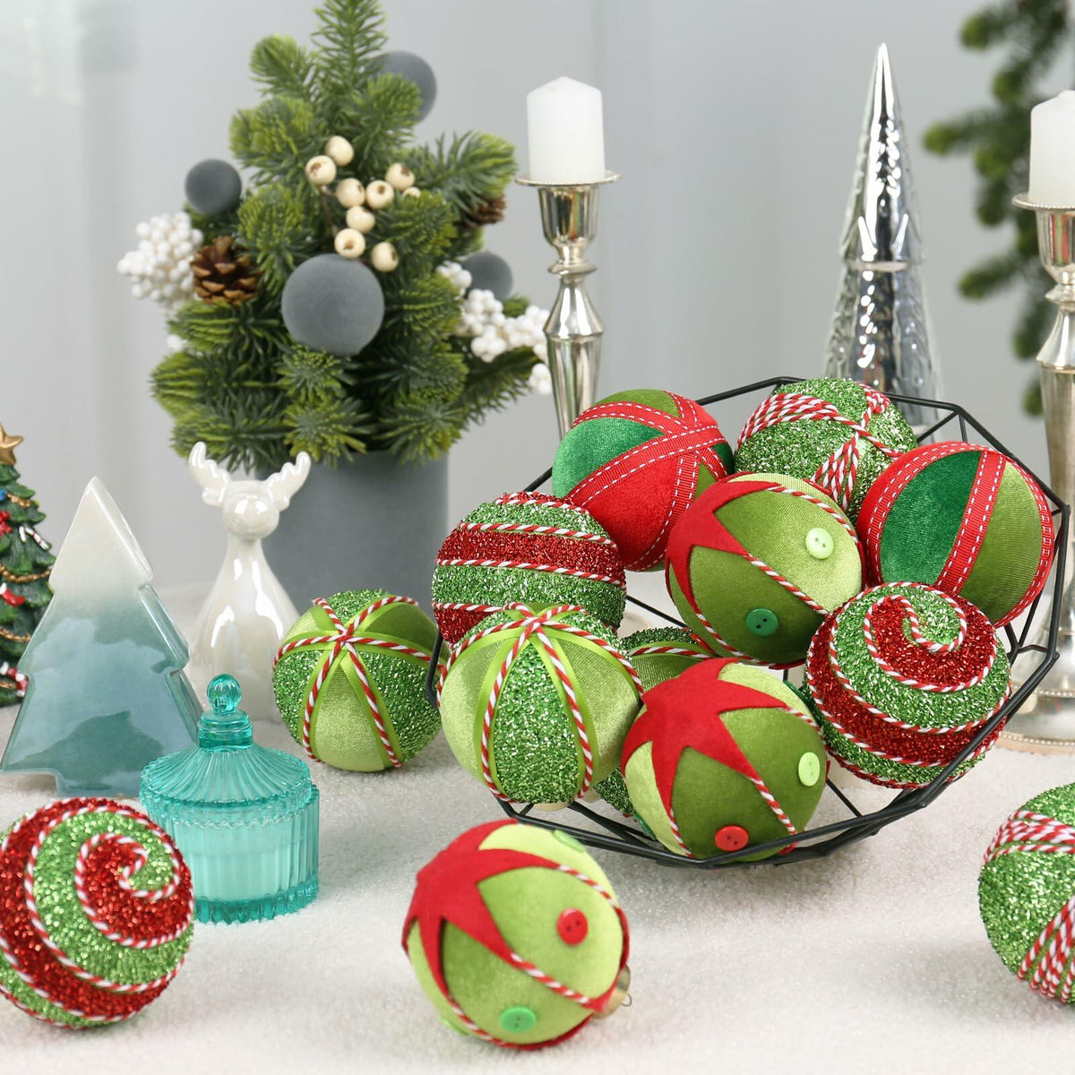 Adornos de bolas de Navidad SY Super Bang, 15 piezas, rojo y verde, 80 mm